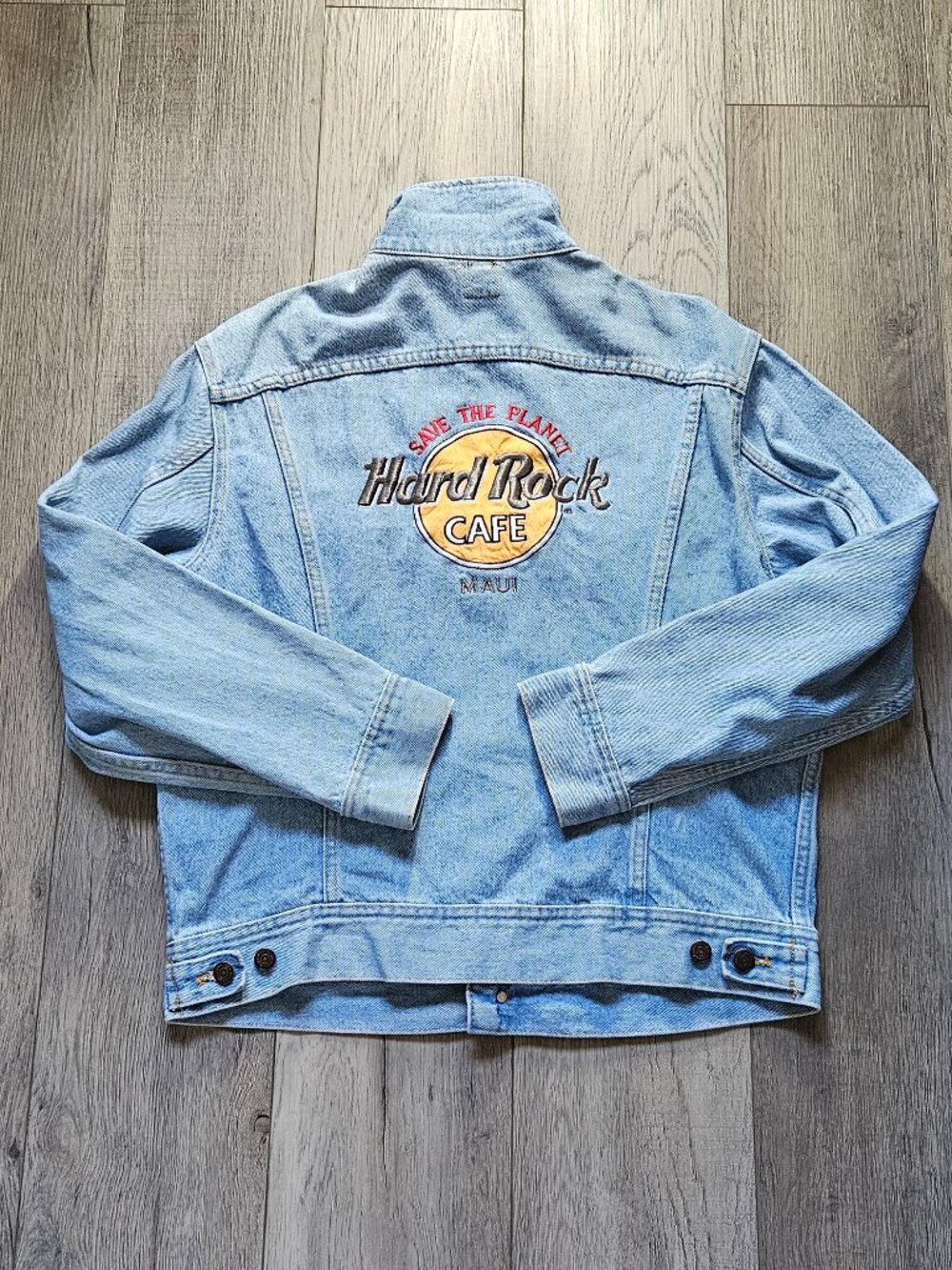 Vintage 90's Hard Rock Cafe x Lee Light Wash Denim Jean Jacket Made in USA